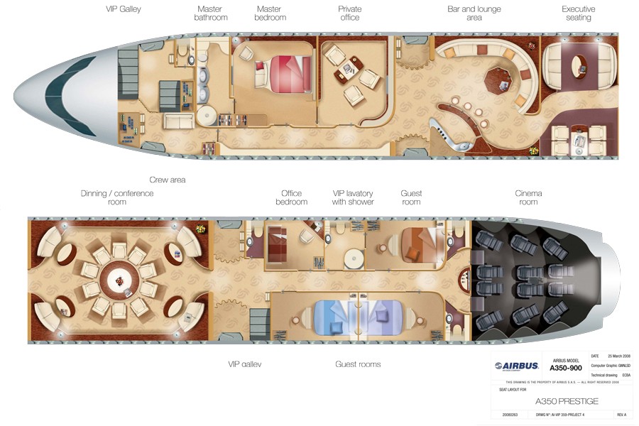 Airbus A350 XWB Prestige Cabin Layout Plan