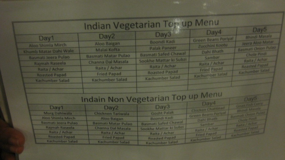 Carnival Cruise Indian Menu: 5 Day Cycle