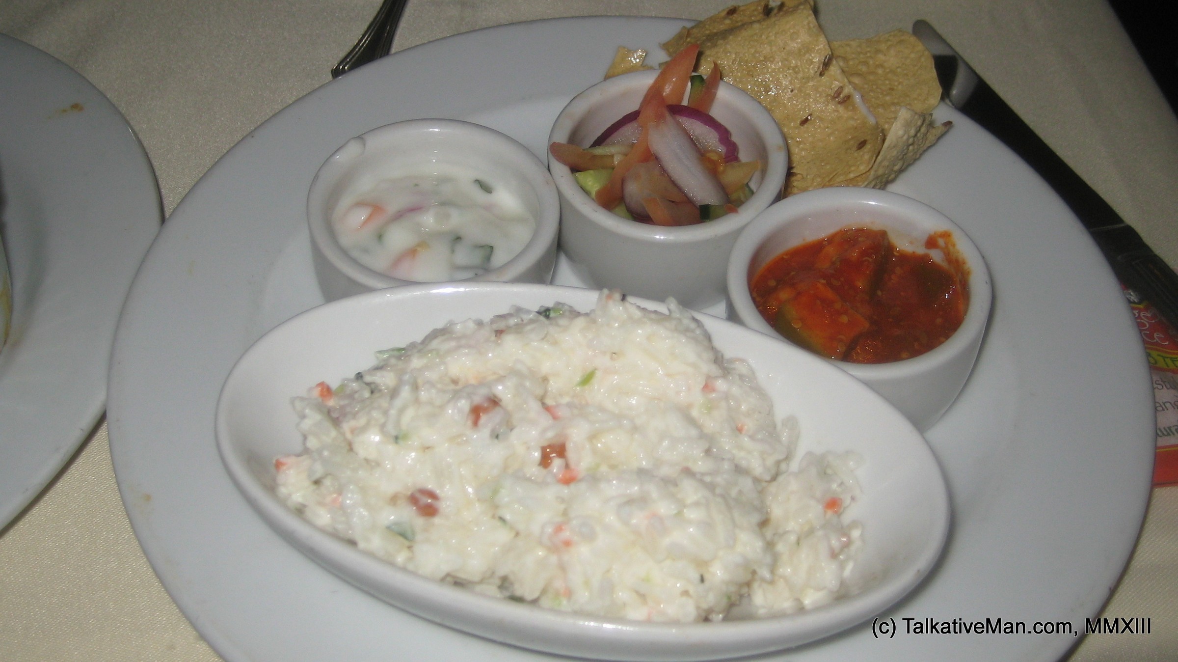 Carnival Cruise South Indian Vegetarian Food: Day 4: Dahi Bhath Yoghurt Rice, Raita, Achar, Papad, Kachumber