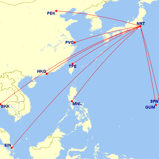 Delta Airlines Flights from its Tokyo Narita Hub to Asia-Pacific