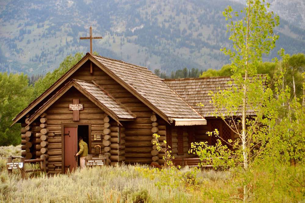 Chapel of the Transfiguration in the Grand Teton National Park is built of lodgepole pine with pews of quaking aspen.