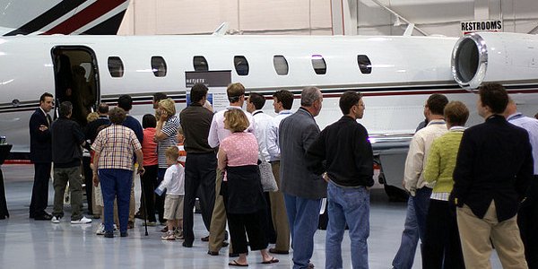NetJets display of Signature Flight Support at Berkshire Hathaway Annual Shareholders' Meeting