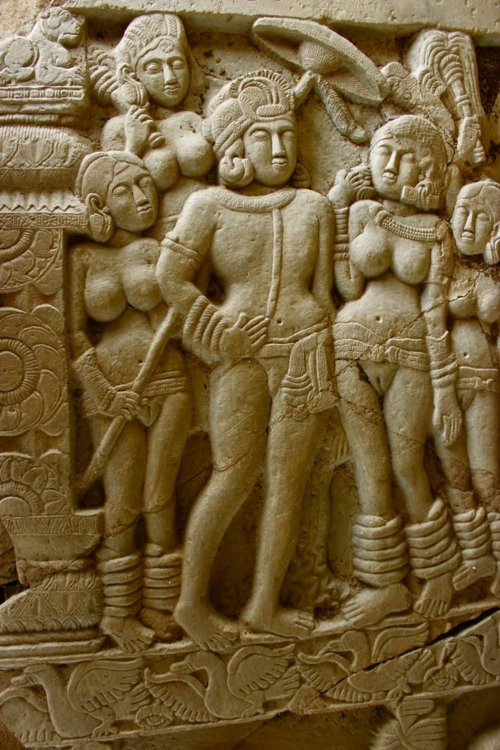 Portrait of Mauryan king Ashoka accompanied by his queen at Buddhist Stupa in Kanganahalli