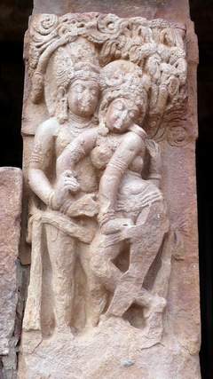 Numerous sculptures of amorous couples in Ladkhan Temple of Aihole