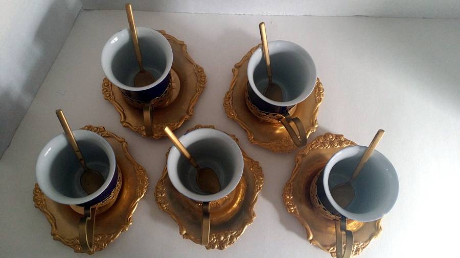 Gold and Sapphire Colored Turkish Tea & Coffee Cups