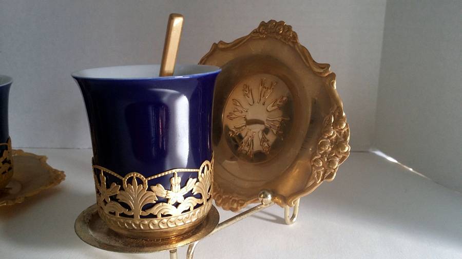 Gold and Sapphire Colored Turkish Tea & Coffee Cups
